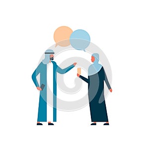 Arab couple business people combined chat bubble business negotiation communication concept man woman cartoon character