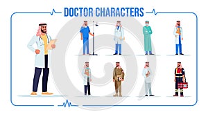 Arab doctor semi flat RGB color vector illustration set