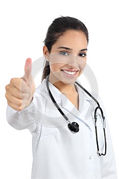 Arab doctor woman happy gesturing thumb up photo