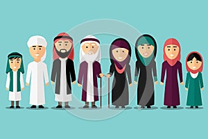 Arab family. Vector flat muslim characters