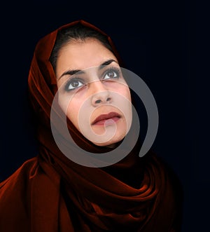 Arab girl in red scarf