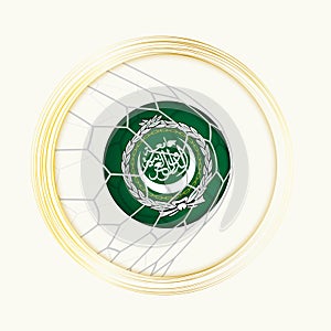 Arab League scoring goal, abstract football symbol with illustration of Arab League ball in soccer net