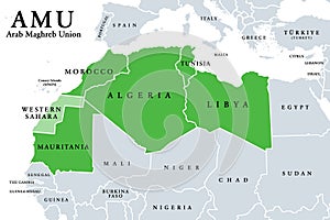 Arab Maghreb Union, AMU, member states, political map