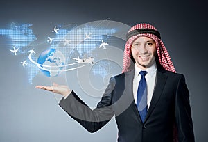 The arab man in air travel concept