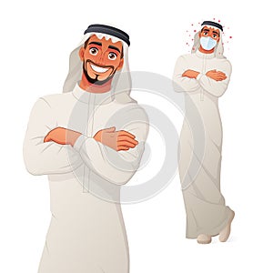 Arab man with arms crossed. Cartoon vector character.