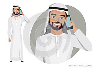Arab Man character is talking on the phone