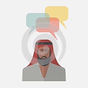 Arab man with colorful dialog speech bubbles