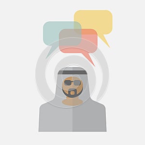 Arab man with colorful dialog speech bubbles