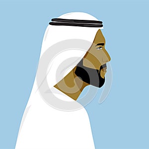 Arab man profile in traditional dress and headwear.