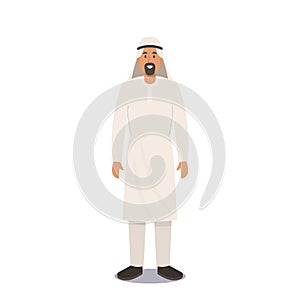 Arab Man in Traditional Clothes. Muslim Culture and Arabian Fashion Concept. Saudi Male Character Wear Thawb or Kandura