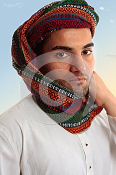 Arab Man in traditional turban keffiyeh photo