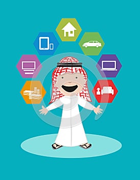 Arab Man Vector. Financial Security and Banking Solutions.