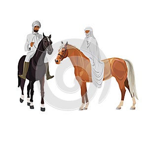 Arab man and woman on horseback