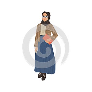 Arab modern woman, headdress on her head, portrait or avatar of a girl in full growth. Vector cartoon illustration