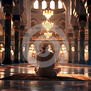 An Arab in a mosque prays to Allah