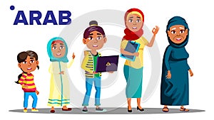 Arab, Muslim Generation Female People Person Vector. Mother, Daughter, Granddaughter, Baby, Teen. Vector. Isolated