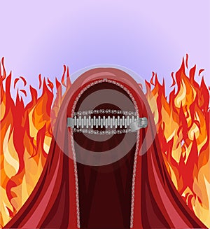 Arab muslim woman in burka zippered and fire, wallpaper vector