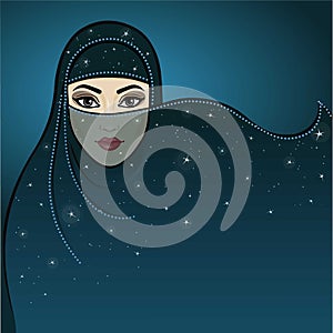 Arab night. The animation Arab princess in a veil.