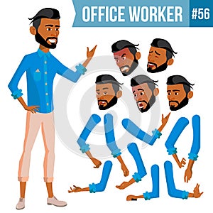 Arab Office Worker Vector. Thawb, Thobe. Ghutra. Face Emotions, Various Gestures. Animation Creation Set. Business