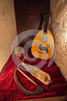 Arab out, Rebab and Daf - Andalusian Musical instruments at Alive Museum of Al-Andalus in Calahorra Tower - Cordoba, Andalusia, photo