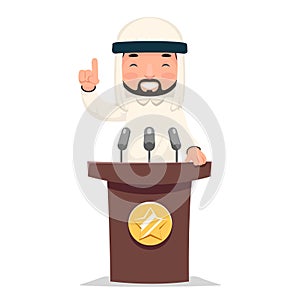 Arab politician tribune performance businessman muslim character cartoon design vector illustration