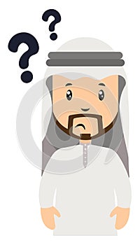 Arab with question marks, illustration, vector