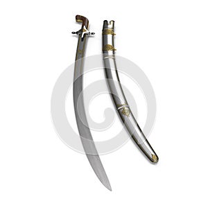 Arab Saif Sword with Sheath on white. 3D illustration