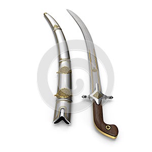 Arab Saif Sword with Sheath on white. 3D illustration