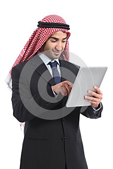 Arab saudi emirates businessman working with a tablet reader