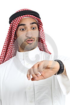 Arab saudi emirates man looking his watch too late