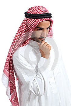 Arab saudi emirates man thinking and looking down