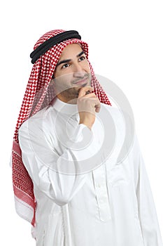 Arab saudi emirates man thinking and looking sideways
