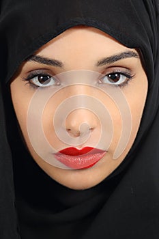 Arab saudi emirates woman with plump red lips make up