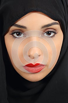 Arab saudi emirates woman with plump red lips make up photo