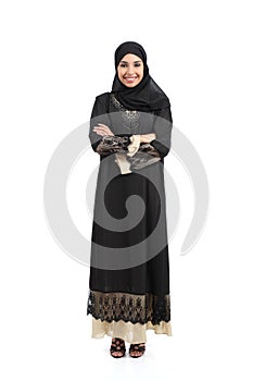 Arab saudi woman posing standing happy photo