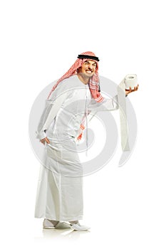 Arab sheik with toilet paper photo