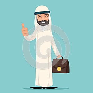 Arab Smile Thumb Up Like Businessman Character Icon Cartoon Design Vector illustration