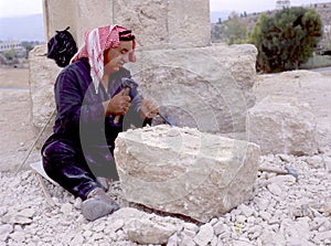 Arab stonemason restoring Jerash