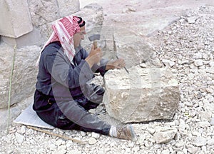 Arab stonemason at work at Jerash