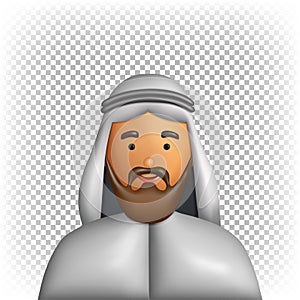 Arab in thobe. Vector 3d illustration isolated on white background. Portrait of a stylized character. photo