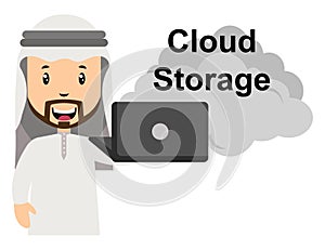 Arab using cloud storage, illustration, vector