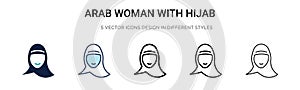 Arab woman with hijab icon in filled, thin line, outline and stroke style. Vector illustration of two colored and black arab woman