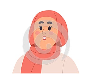 Arab woman in hijab, islam head scarf. Happy smiling Arabian girl wearing headwear, kerchief and face makeup. Modern