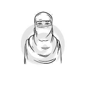 Arab woman in hijab. National Oriental clothing. Headscarf on head