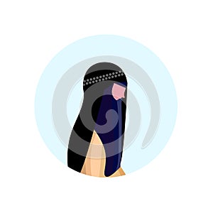 Arab woman profile avatar isolated paranja female cartoon character portrait flat