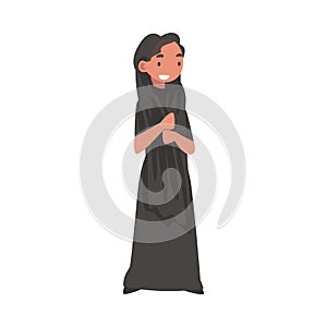 Arab Woman Standing in Traditional Muslim Dress and Long Flowing Garment Vector Illustration