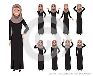 Arab women character set of emotions photo