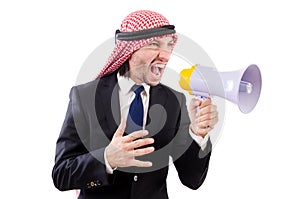 Arab yelling with loudspeaker isolated