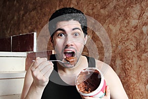Arab young man eating chocolate nutella