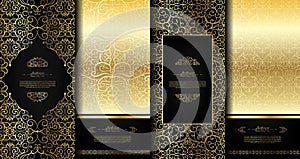 Arabesque abstract eastern element classy black and gold background card template vector set